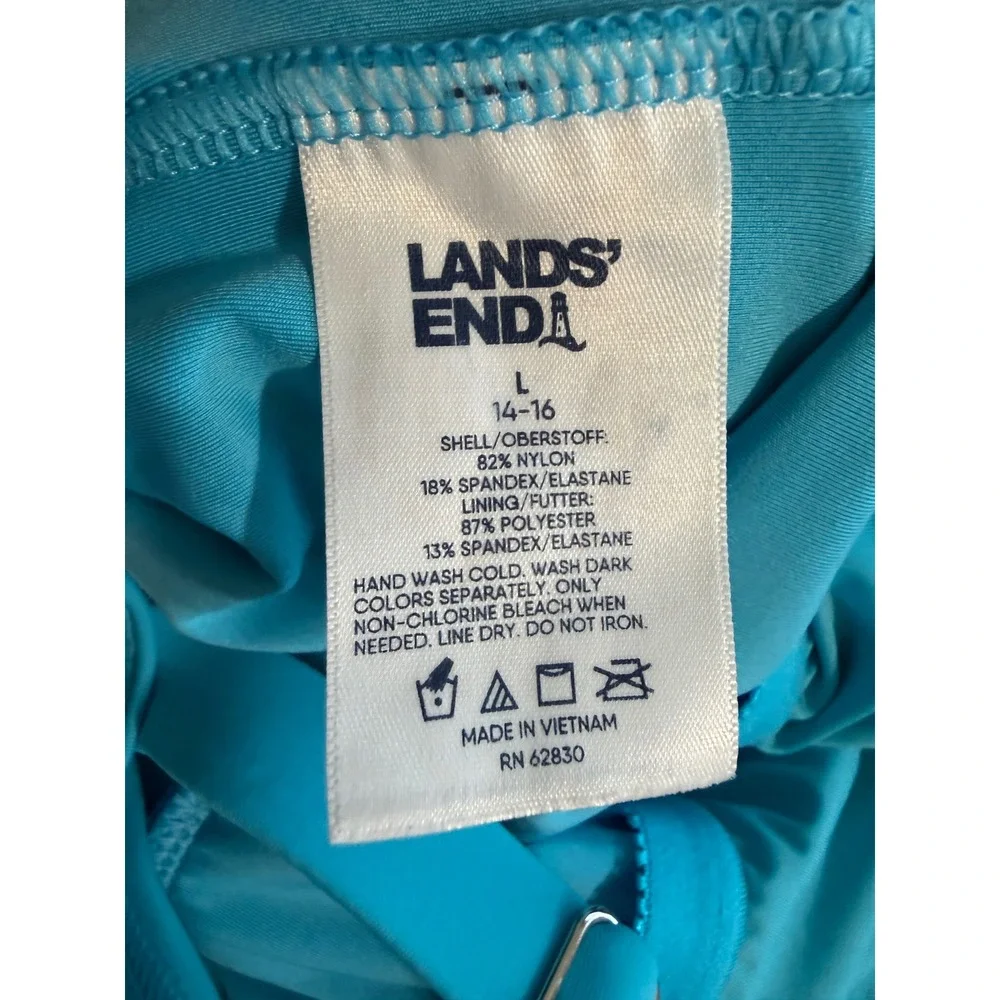 Lands‎ End Womens Turquoise Blue Surplice Wrap Swim Dress Size L 14-16